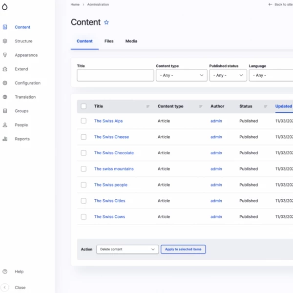 Content overview Drupal